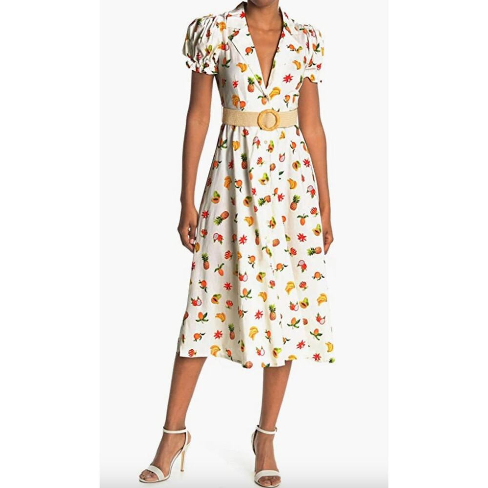WeWoreWhat White Bella Fruit Belted Cotton-Blend Mini Dress Size S Small $295